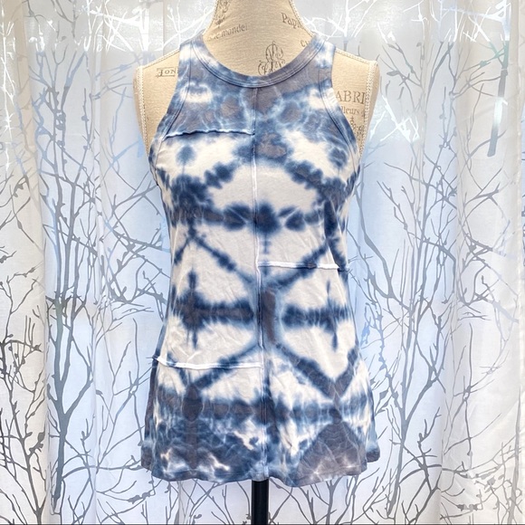 R.G Kane blue white tie dye print exposed seam crewneck tank top organic cotton - Picture 4 of 8